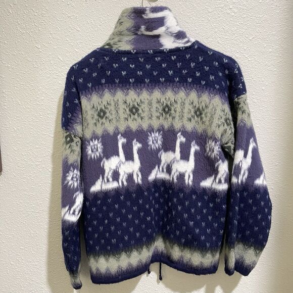 YARI Artesanias Wool Zip Coat Womens S Llama Snowflake Fair Isle Alpaca Blue - Picture 4 of 6